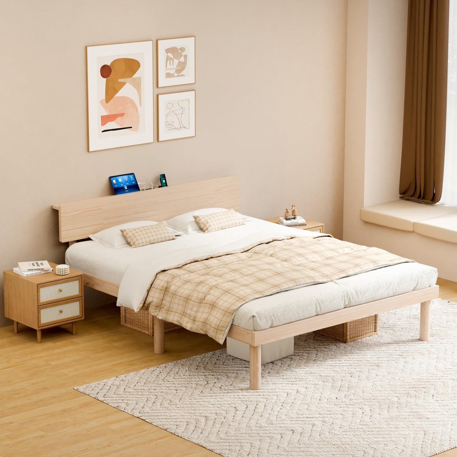 Amazon｜Z-HOM シングルベッド ベッドフレーム 棚付き 天然パイン材