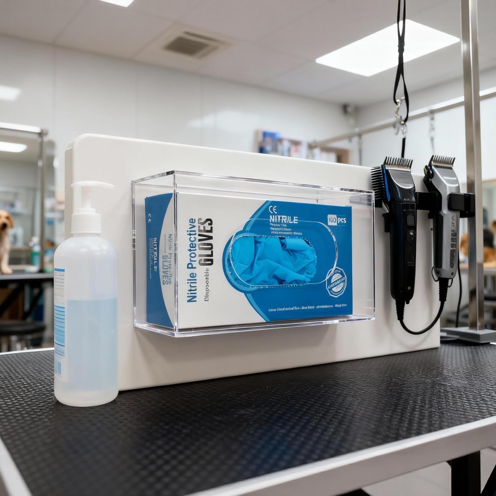 Porta dispenser per guanti in acrilico,(1 scomparti) a parete doppio guanto per medicina, lattice, gomma, nitrile, esame, scatole per guanti usa e getta, per tessuti, trasparente