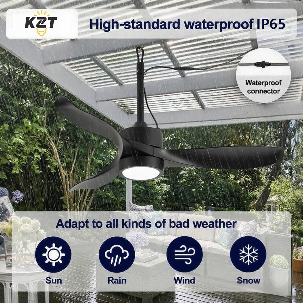 106CM Outdoor Deckenventilator mit Beleuchtung und Fernbedienung IP65 Wasserdicht Deckenleuchte mit Ventilator LED Dimmbar Lampe mit Ventilator Leise 6 Gang Fan Deckenlampe für Außen Balkon Garten