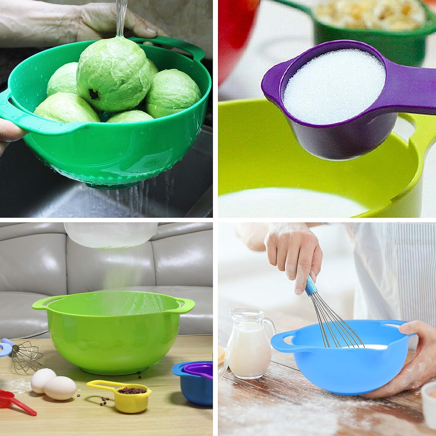 Set 8 Ciotole In Plastica Con Scolapasta E Setaccio - Multiuso Per