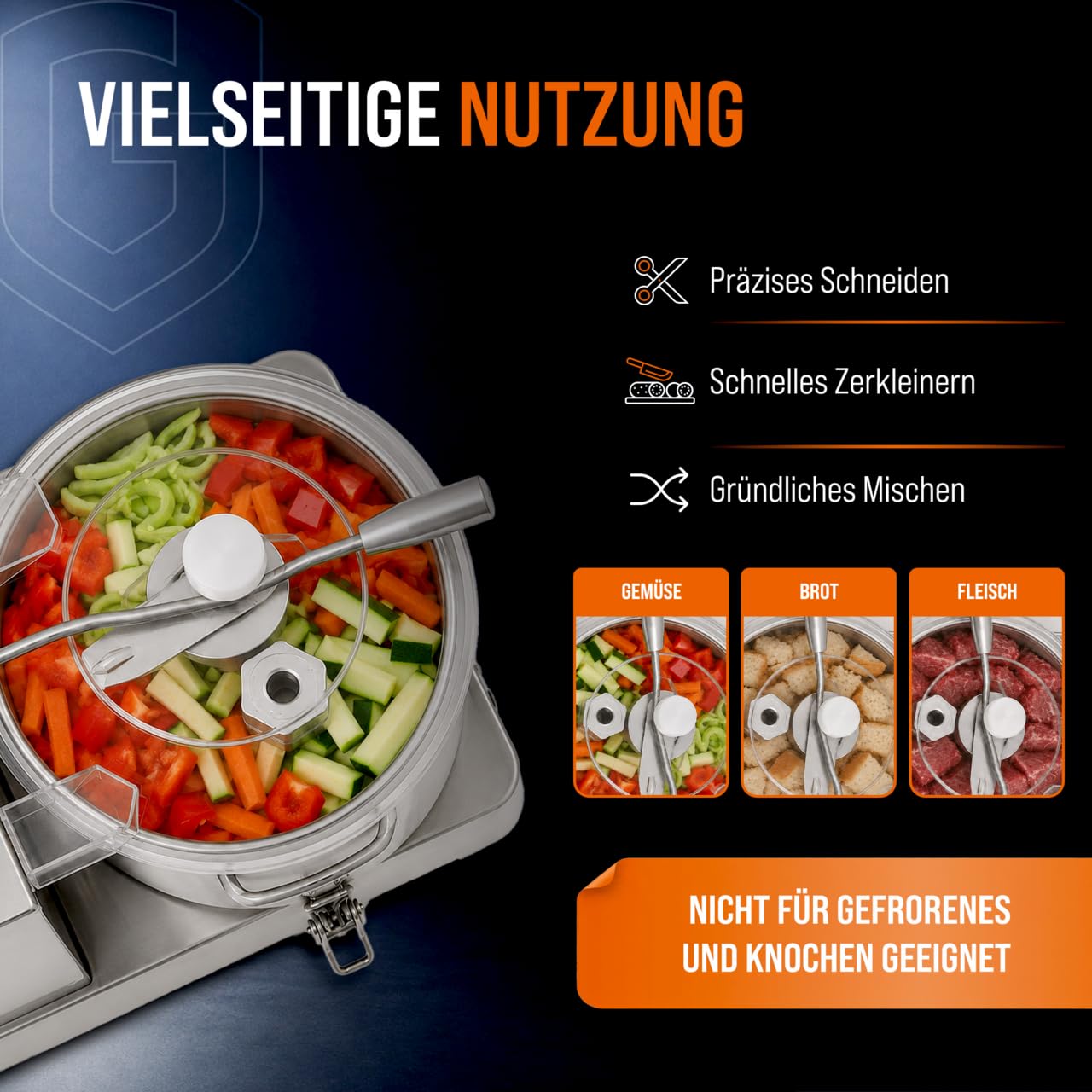 GastroHero Kutter I 12 L Taglierina da tavola per carne, verdure, pane, in acciaio inox, cutter vegetabile, per gastronomia
