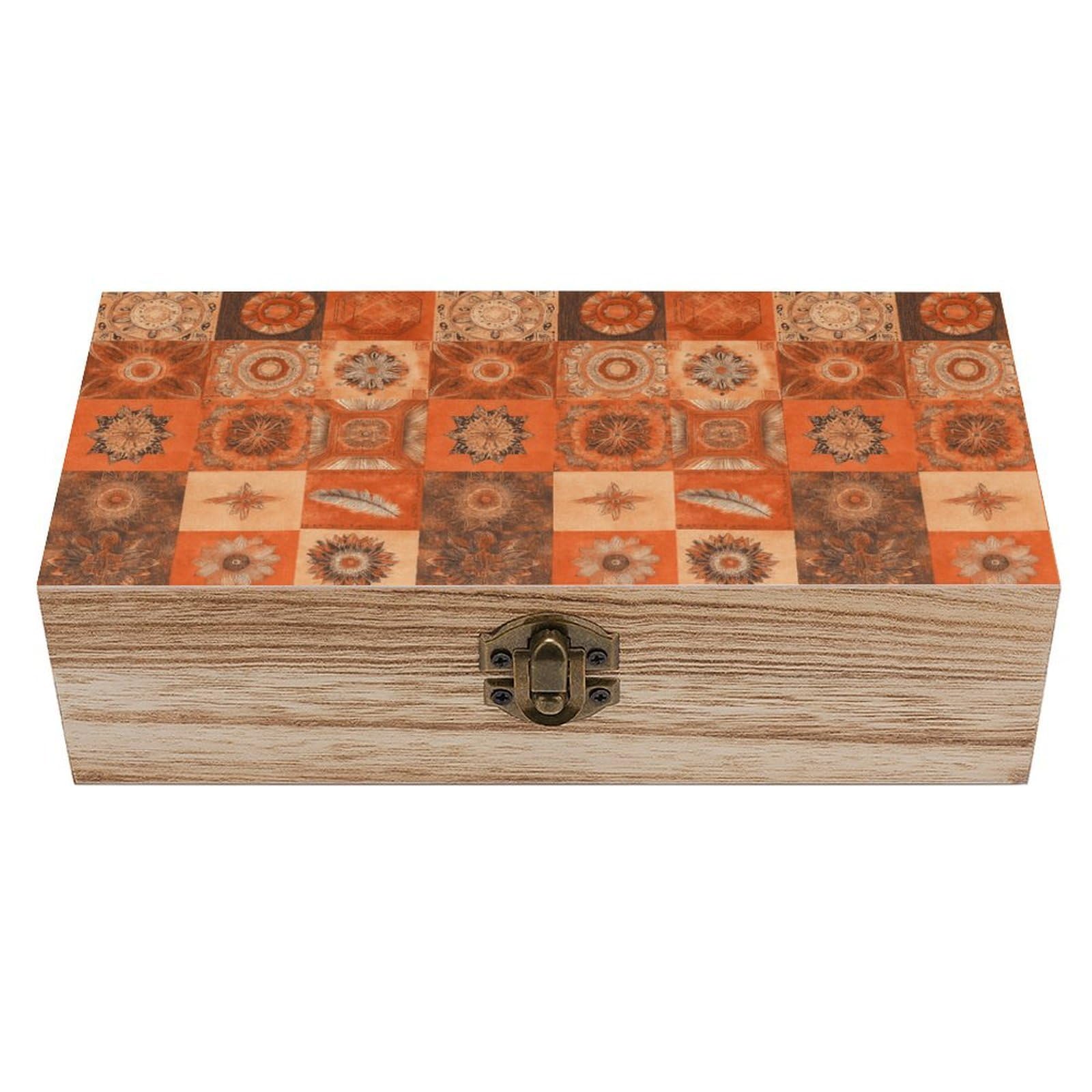 SMAZDFXX Rustic Boho Mandala Geometric Patchwork Wooden Storage Box Multipurpose Decorative Box for Jewelry Photo Home Decor