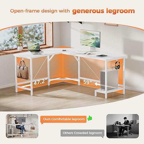 Miniatura 5 de Mericonia Escritorio de Gaming de Esquina Grande de 59 Pulgadas, Escritorio Simple en Forma de L con Soporte para CPU y Ganchos, Escritorio de