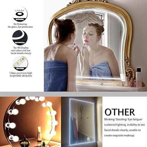 Miniatura 4 de Luces LED para espejo de tocador, iluminación de maquillaje estilo Hollywood, 10 pies6000 Kregulableadaptador de 12 Vtira de luces autoadhesivas