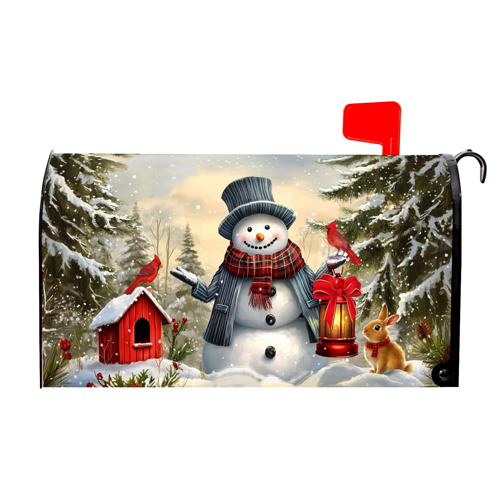Christmas Mailbox Covers Magnetic Standard Size 21 X 25.5 Inch Winter Snowman Magnetic Mailbox Cover Snowflakes Bird Mailbox Wraps Post Box Cover Decoration Outdoor Garden Home Yard Outside