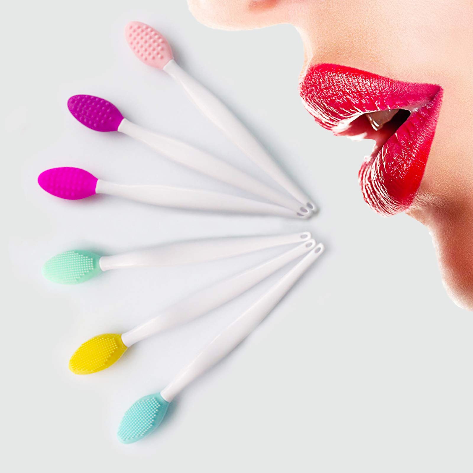 6PCS Lip Scrub Brush Tools,Double-Sided Silicone Exfoliating Lips Brushes,Gentle Lip Exfoliator Scrubber Brush for Smooth,Soft,Bright,Fuller Healthy Lips,Multicolor
