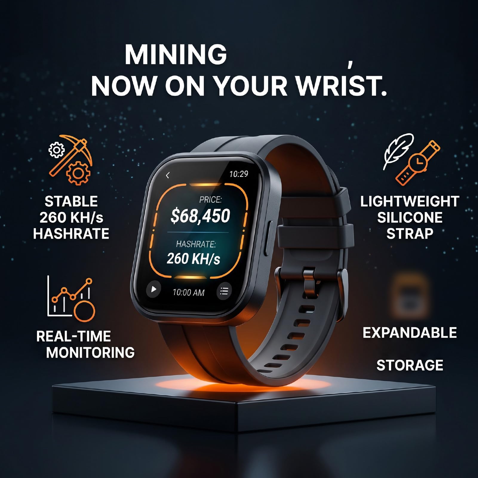 Denash Crypto Miner Watch 260KH/s Traqueur Minier Bitcoin Portable