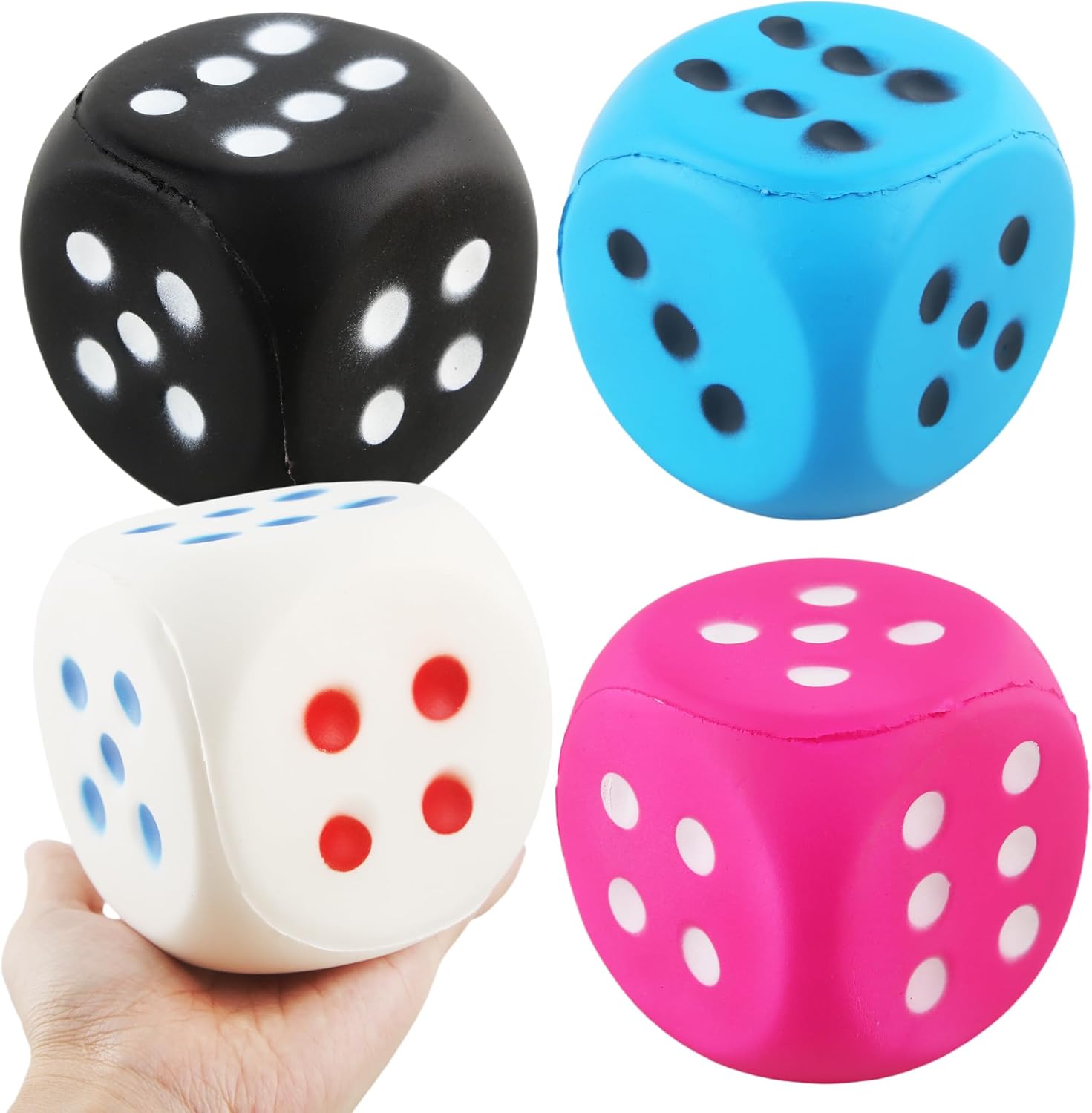 4 Pcs Jumbo Foam Dice Set 4 Inch Large Rounded Edge Playing Dice for Classroom Games Party Activities Kids Learning Math Indoor Outdoor Play (Color Style 1)