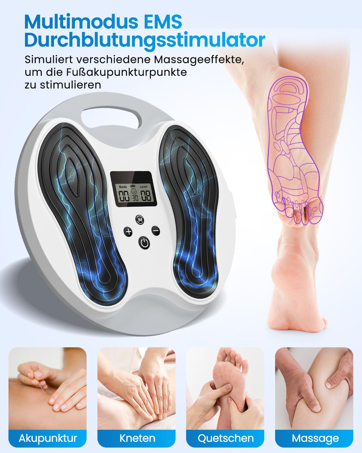 Medic Durchblutungs-stimulator Beine, Durchblutungsstimulator Füße Beine mit 4 TENS Elektroden Pads, EMS Fußmassagegerät Elektrisch Verbessert Durchblutung Neuropathie Linderung Fußschmerzen