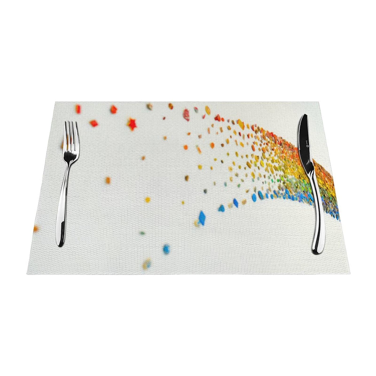 Tovaglietta con stampa arcobaleno, 45 x 30 cm, resistente al calore, antiscivolo, in tessuto PVC, per cucina, sala da pranzo, decorazione da tavolo