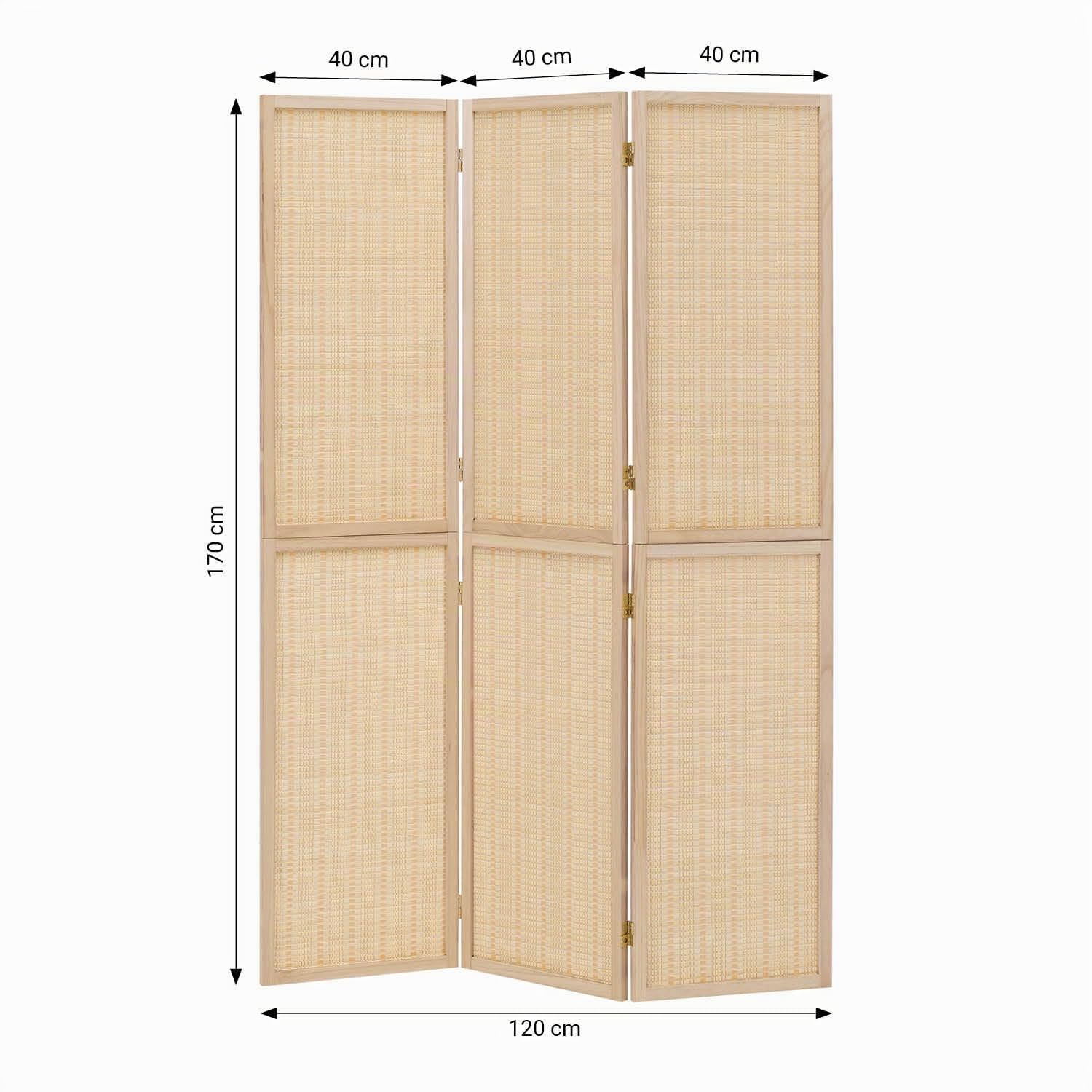 Homestyle4u Paravent 3-teilig aus Holz & Bambus, 120x170 cm