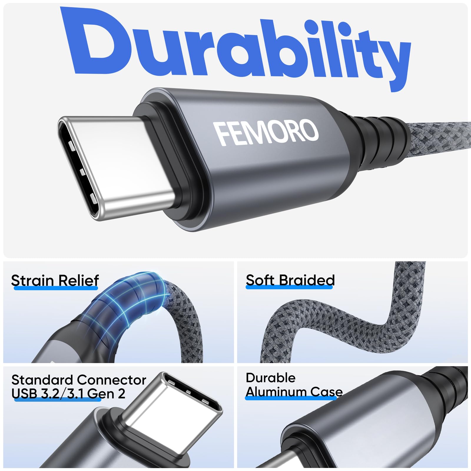 Cavo USB C lungo 4,6 m, trasferimento dati ad alta velocità 10 Gbps e cavo di ricarica rapida da 60 W, USB 3.2 Gen2 a Tipo-C in alluminio intrecciato per Galaxy S25/24, iPhone 16/15, controller Xbox