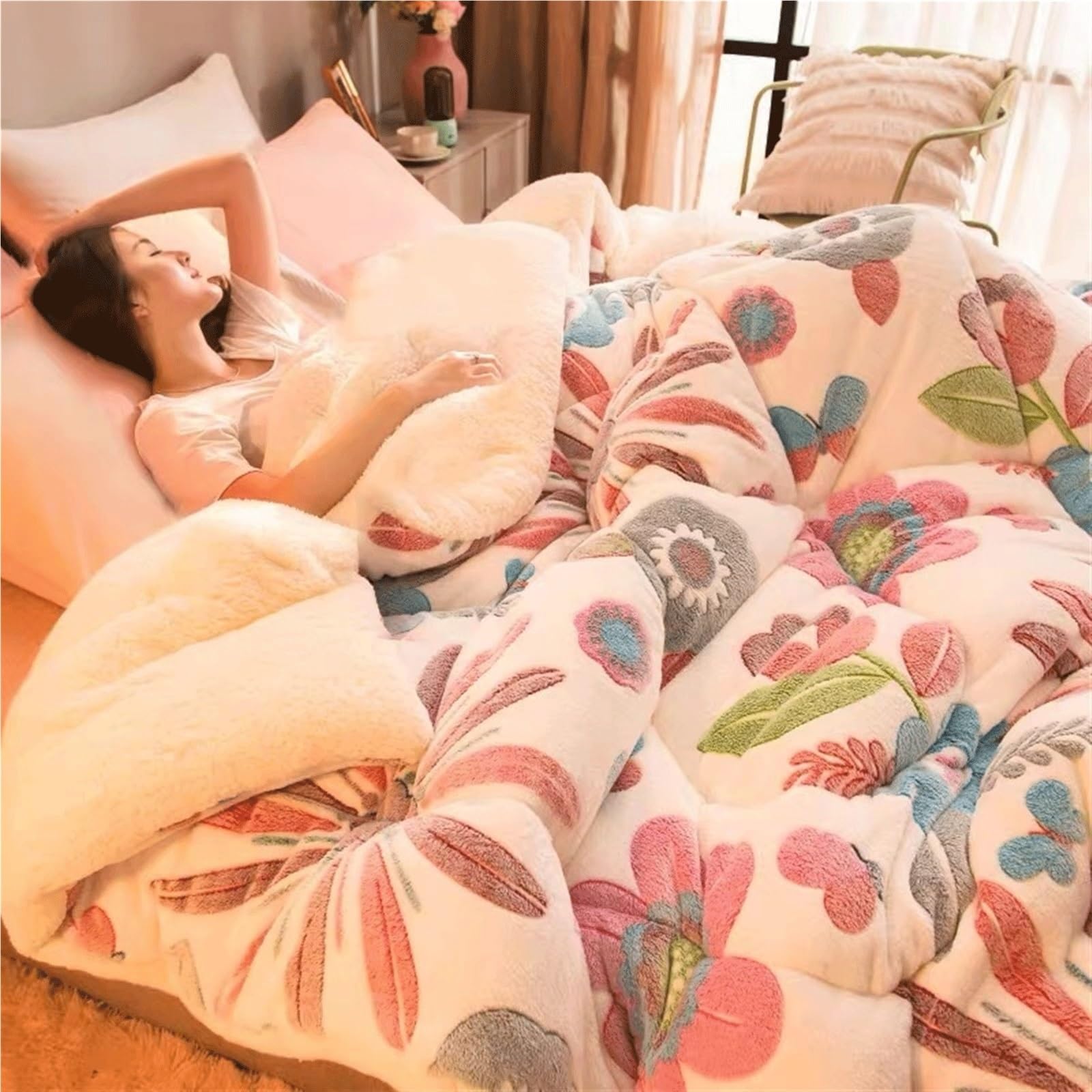 Super Warm Lamb Quilt Winter Blanket，Double-Sided Velvet Warm Quilt, Reversible Flannel Duvet for Home Bedroom Single Double(Color2,150x200cm(3KG))