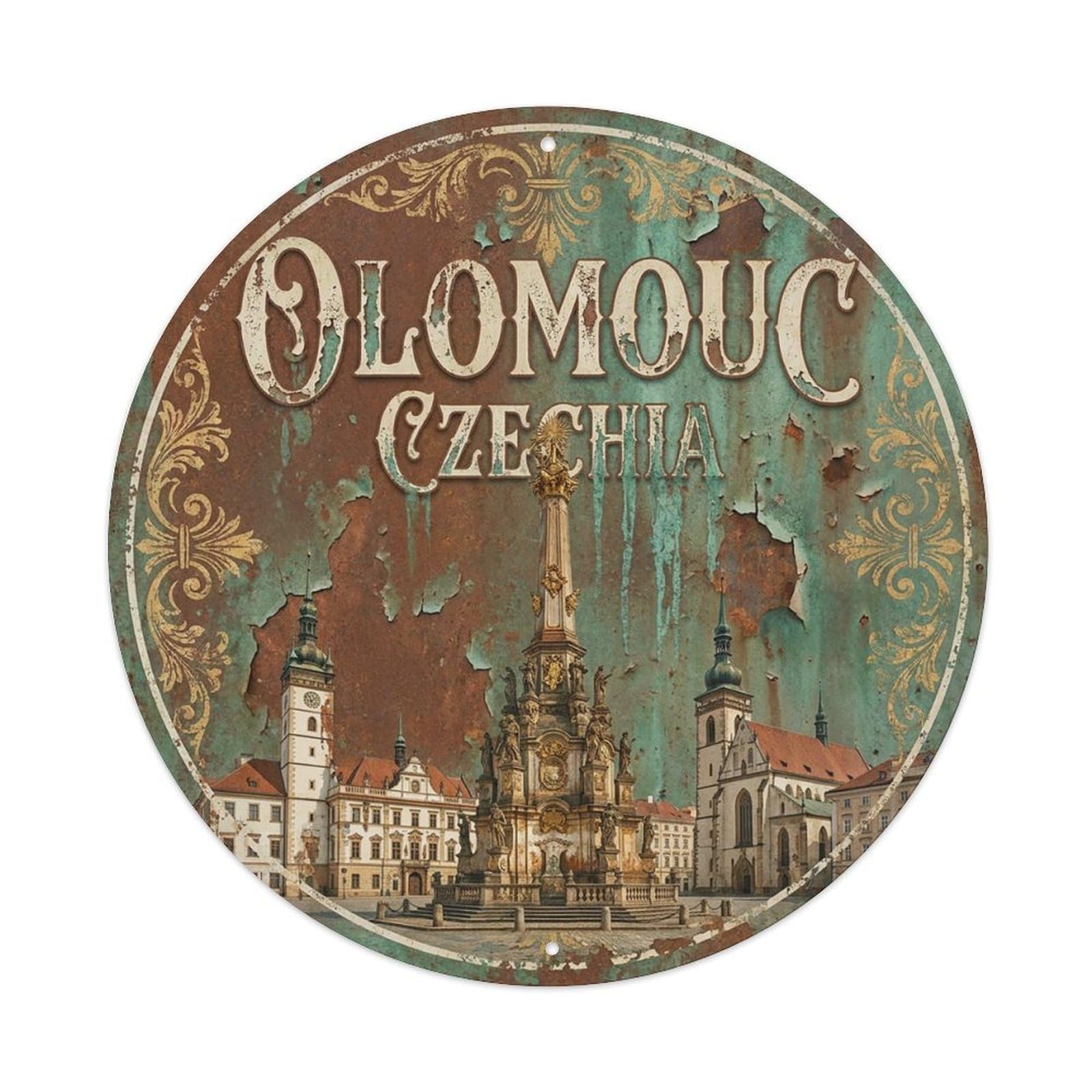 Vintage Travel Czechia Olomouc Vintage Metal Tin Sign Plaque Wall Decor for Cafe, Club Bar, Office, Garden Metal Poster 8x8Inch