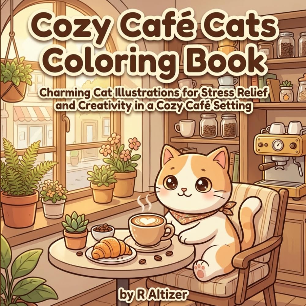 Cozy Café Cats Coloring Book: Charming Cat Illustrations for Stress Relief and Creativity in a Cozy Café Setting