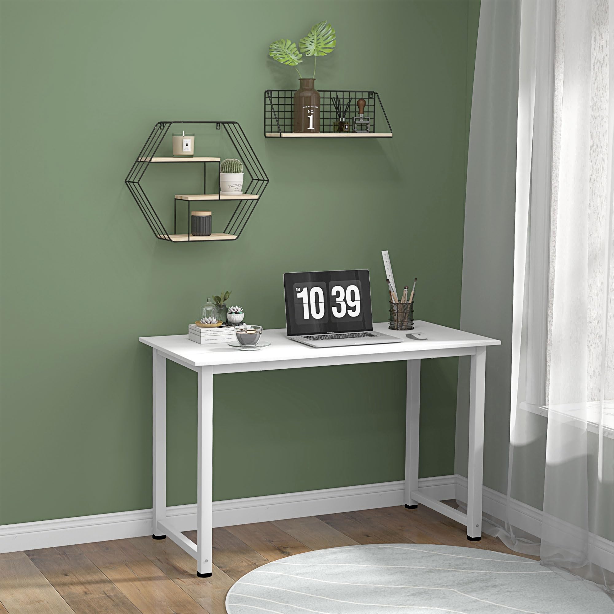 HOMCOM Table d'ordinateur Multifonction 120L x 60l x 76H cm Blanc | Table de Salle à Manger, Grand Plateau, Cadre Robuste en Métal