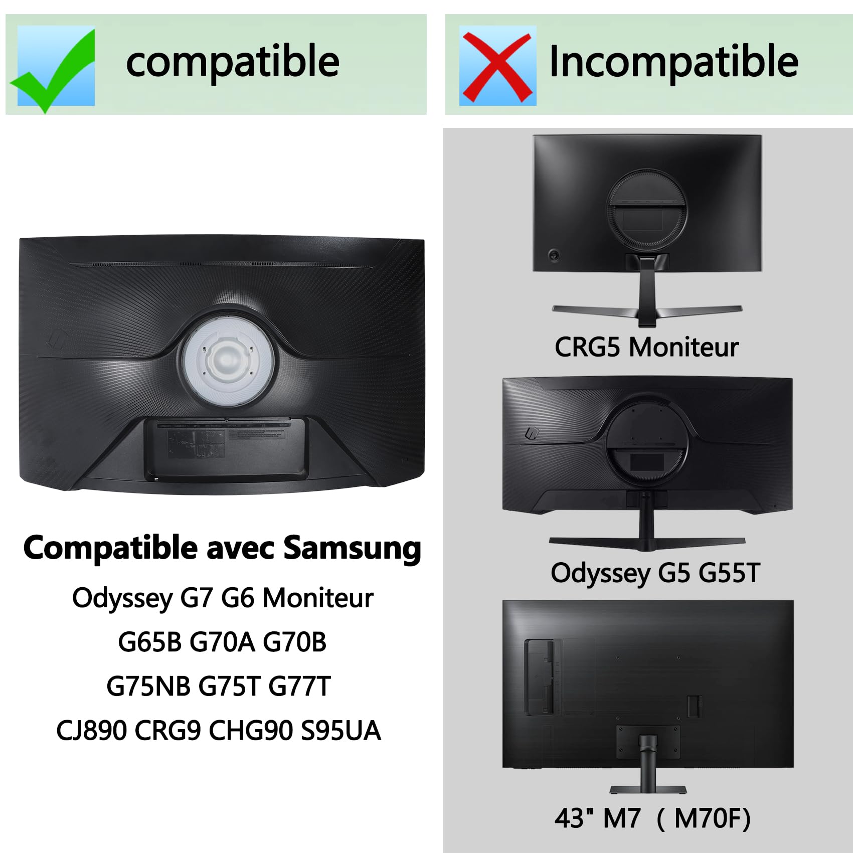 Support Odyssey G7 VESA Compatible avec Samsung Odyssey Odyssey G6 G7 Moniteur for G65B G70A G70B G75NB G75T G77T CJ890 CRG9 CHG90 S95UA (Tous Les Moniteurs de 43 Pouces ne Peuvent Pas être Utilisés)