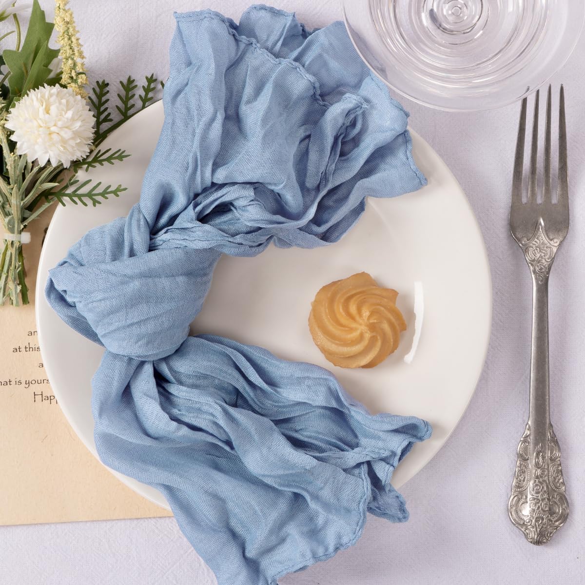 MLMC Lot de 60 Serviettes en étamine réutilisables en Vrac pour Mariage, fête prénatale, événements, décoration de Table - Bleu poudré - 53,3 x 53,3 cm