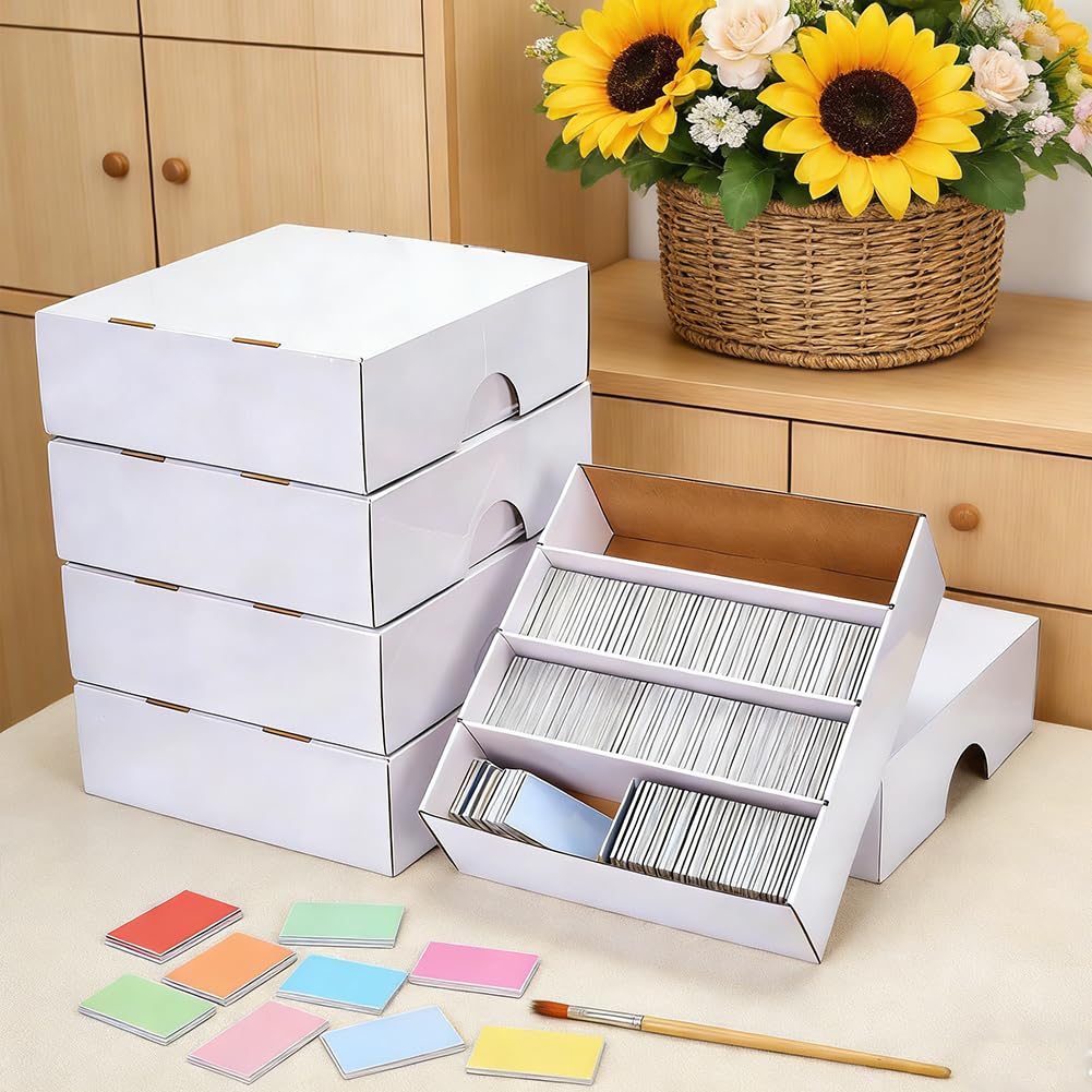 PH PandaHall 5 Sets Caja de Embalaje de Papel Blanco 4 Rejillas Caja de Almacenamiento de Tarjetas de Juego Cajas Organizadoras de Almacenamiento de Cartón para Cartas de Juego, 37.5x34x11cm