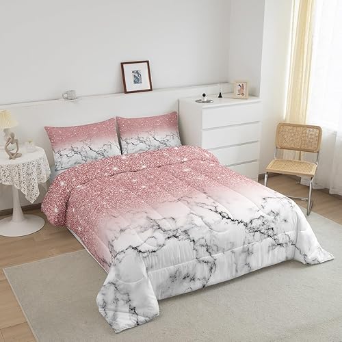 Miniatura 2 de Feelyou Juego de edredón de mármol para niñas, tamaño individual, con purpurina degradada, para niños, niñas y mujeres, juego de ropa de cama con