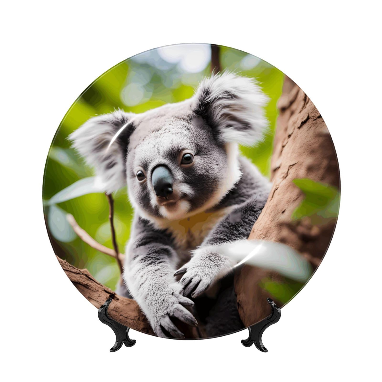 SXZVVBN Happy Cute koala Bone China Decorative Plate Art with Stand Removable Adhesive Hanging for Home Office 7in