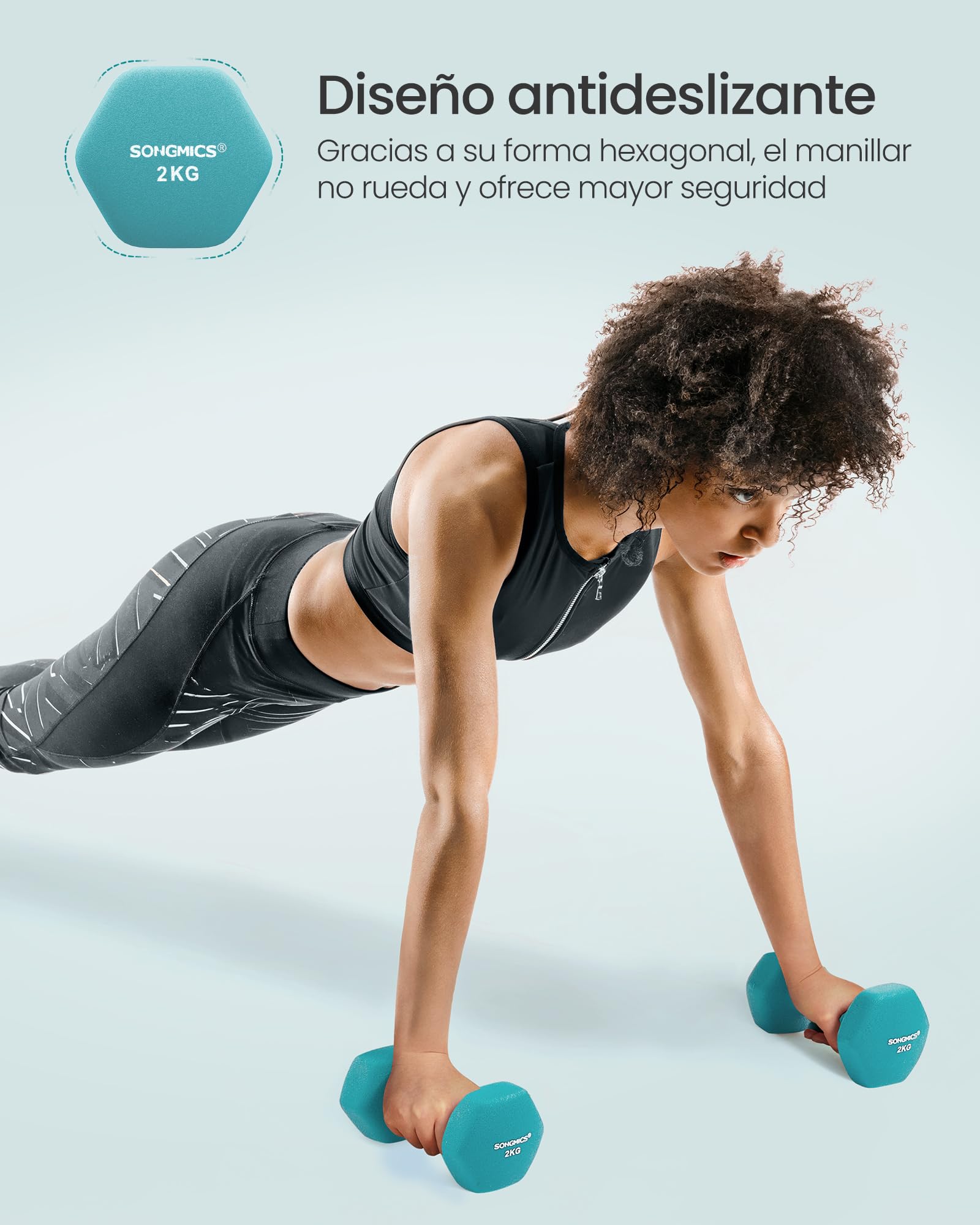 SONGMICS Mancuernas, Juego de Mancuernas Hexagonales con Soporte - 2 x 1 kg, 2 x 2 kg, 2 x 3 kg, Acabado Vinilo, Pesas para Gimnasio en Casa, Rosa, Agua y Azul SYL612MK