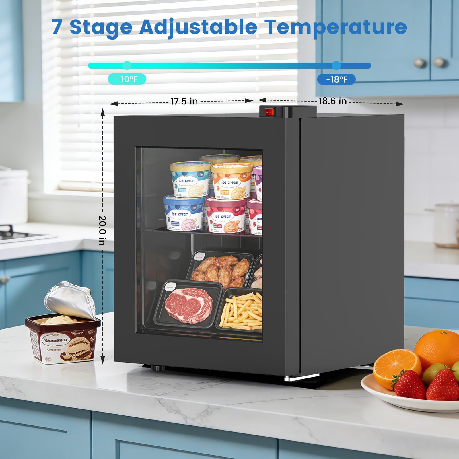 Kndko Mini Freezer With Reversible Display Glass Door 7 Adjustable Temperature Settings 1.2 Cu Ft Small Freezer With Removable Shelves Perfect For Ice Cream on Fridge.com - View 5