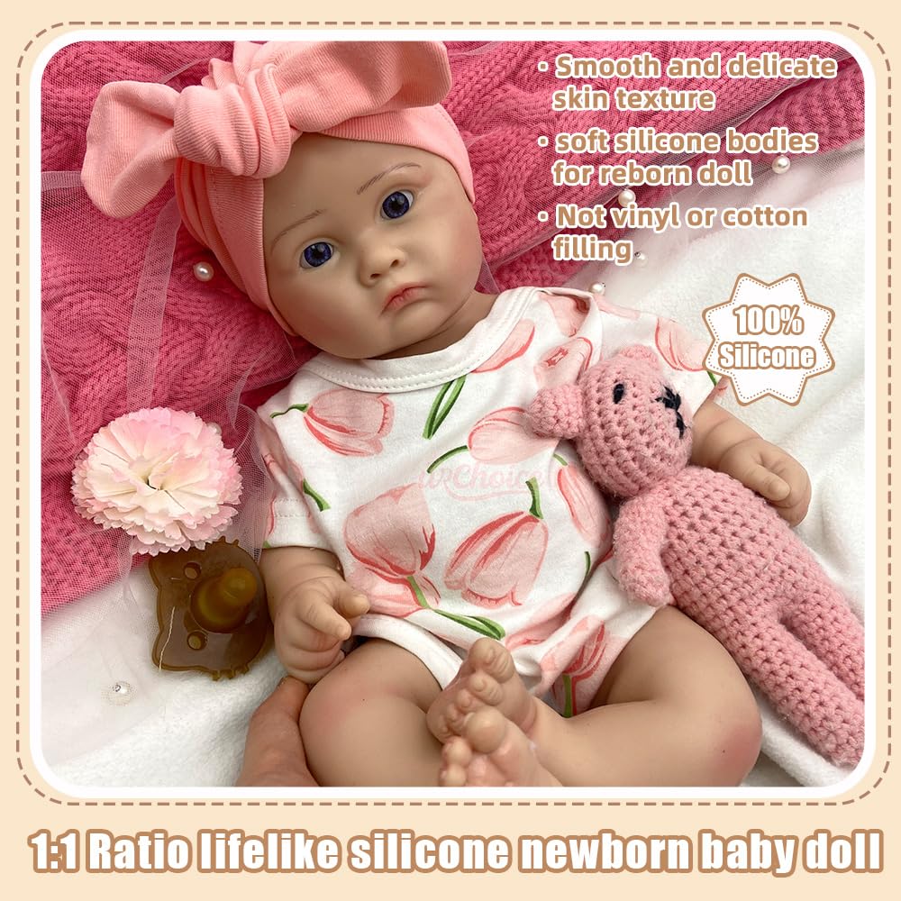 Generisch 18 Zoll Ultra-realistische Silikon-Reborn-Babypuppe – Handbemaltes Neugeborenen-Spielzeug mit lebensechter Hauttextur, weich und beschwert – Für Kinder ab 3 Jahren