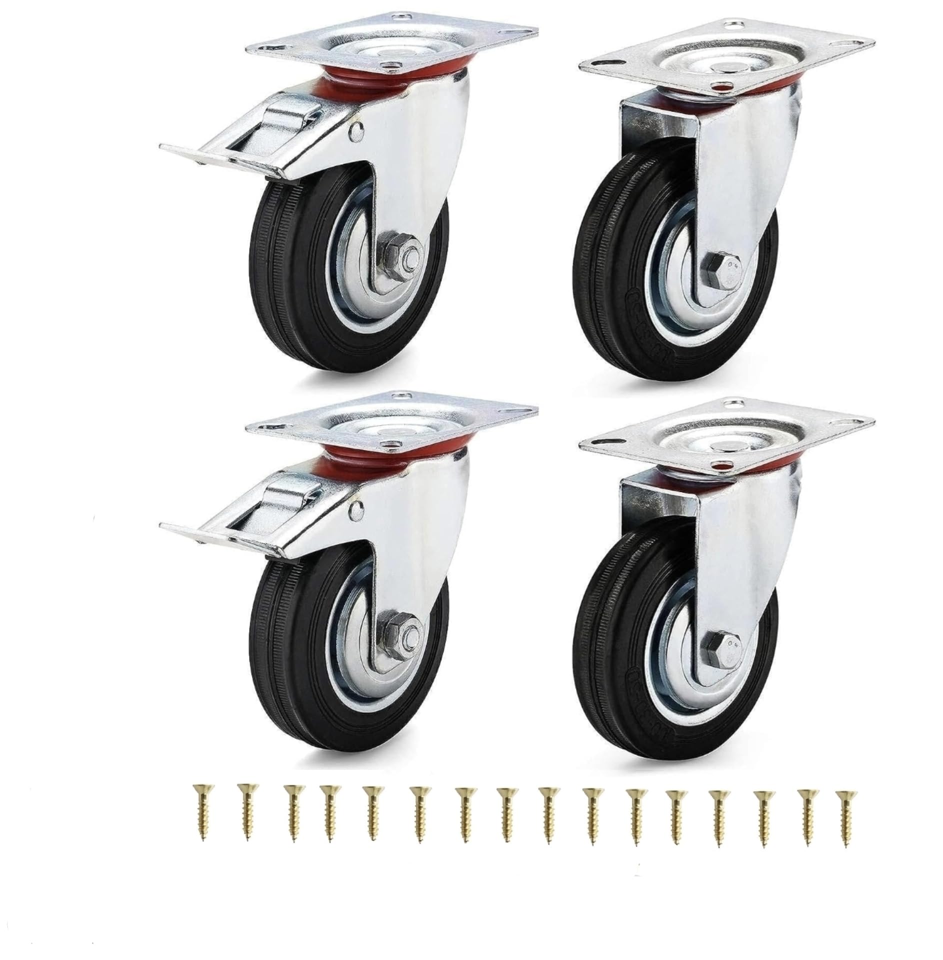 VEVOR Ruote Girevoli Rotelle Industriali VEVOR - Set Da 4 Con Freni, Portata 318kg L'una, Per Carrelli E Banchi Maniglia Rotale Vevor