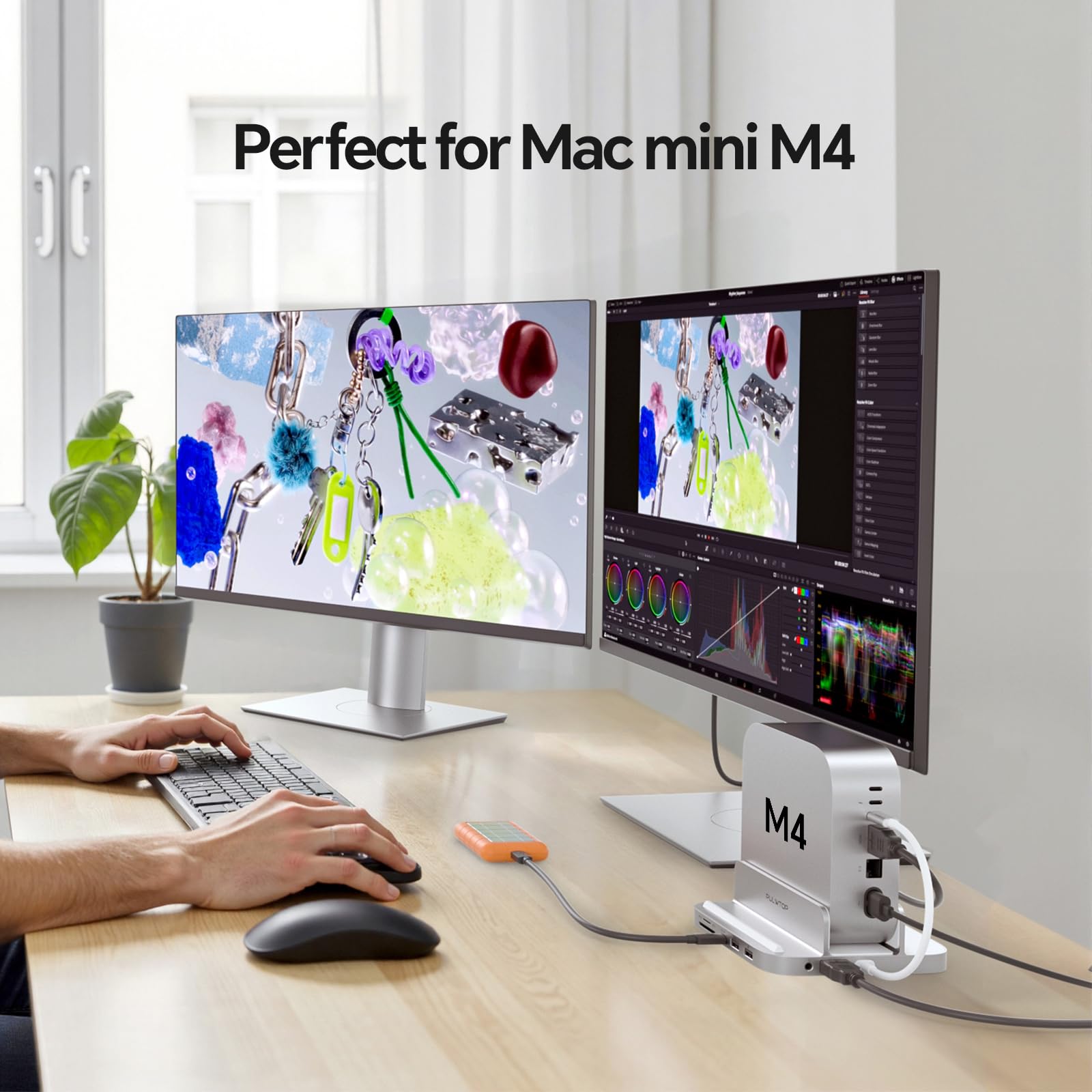 Stacja dokująca Mac mini M4 z obudową 4 TB M.2 SSD i HDMI 4K, aluminiowy pionowy hub USB-C do Mac mini M4 Pro, stojak USB-A/C 10 Gb/s, 2 x USB-A 2.0, 3,5 mm Audio, SD/TF (SSD nie jest