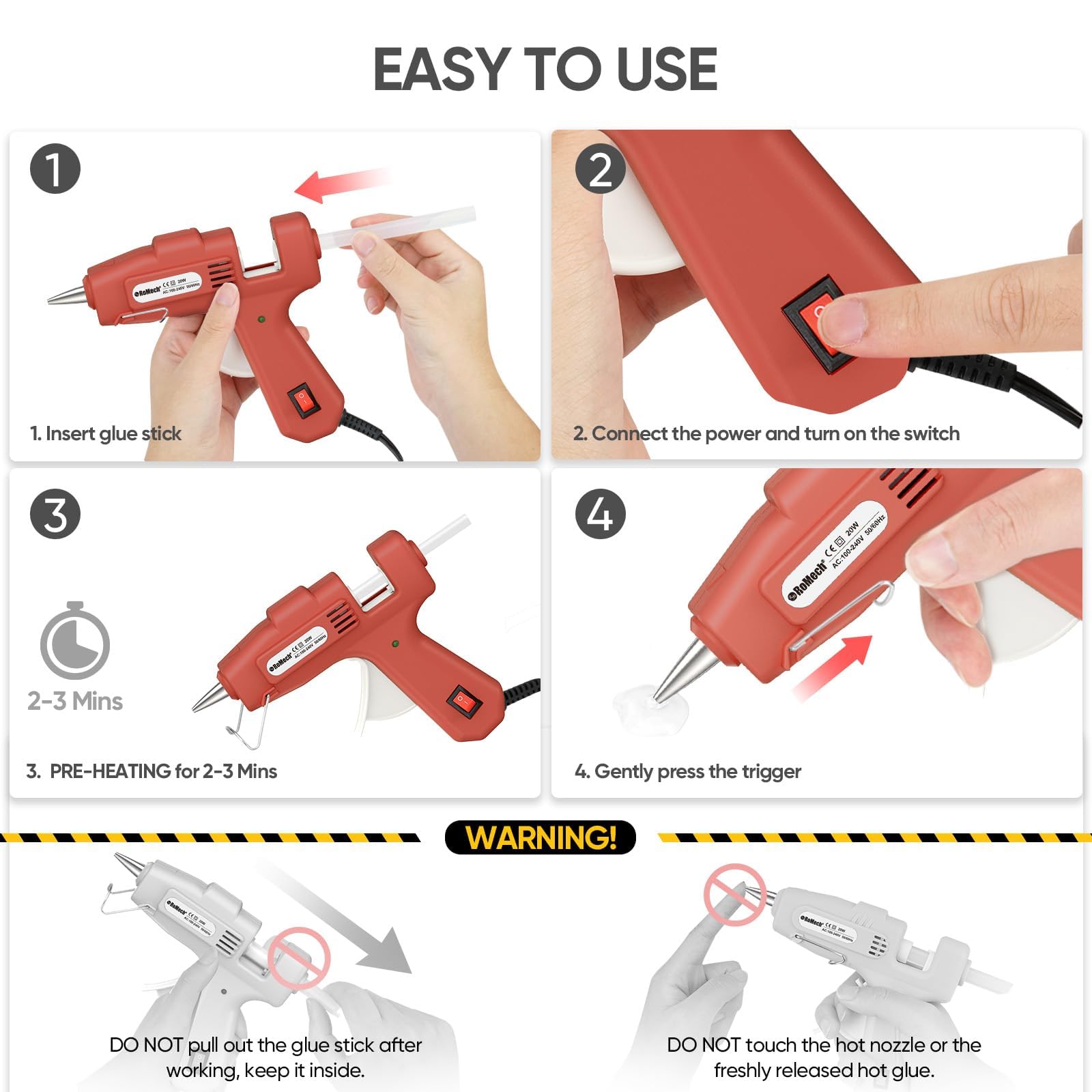 ROMECH 20W Mini Hot Glue Gun with 30 Glue Sticks Set, Fast Preheating Hot Glue Gun Kit Heavy Duty Gluegun for Craft, DIY, Repairs (): Red