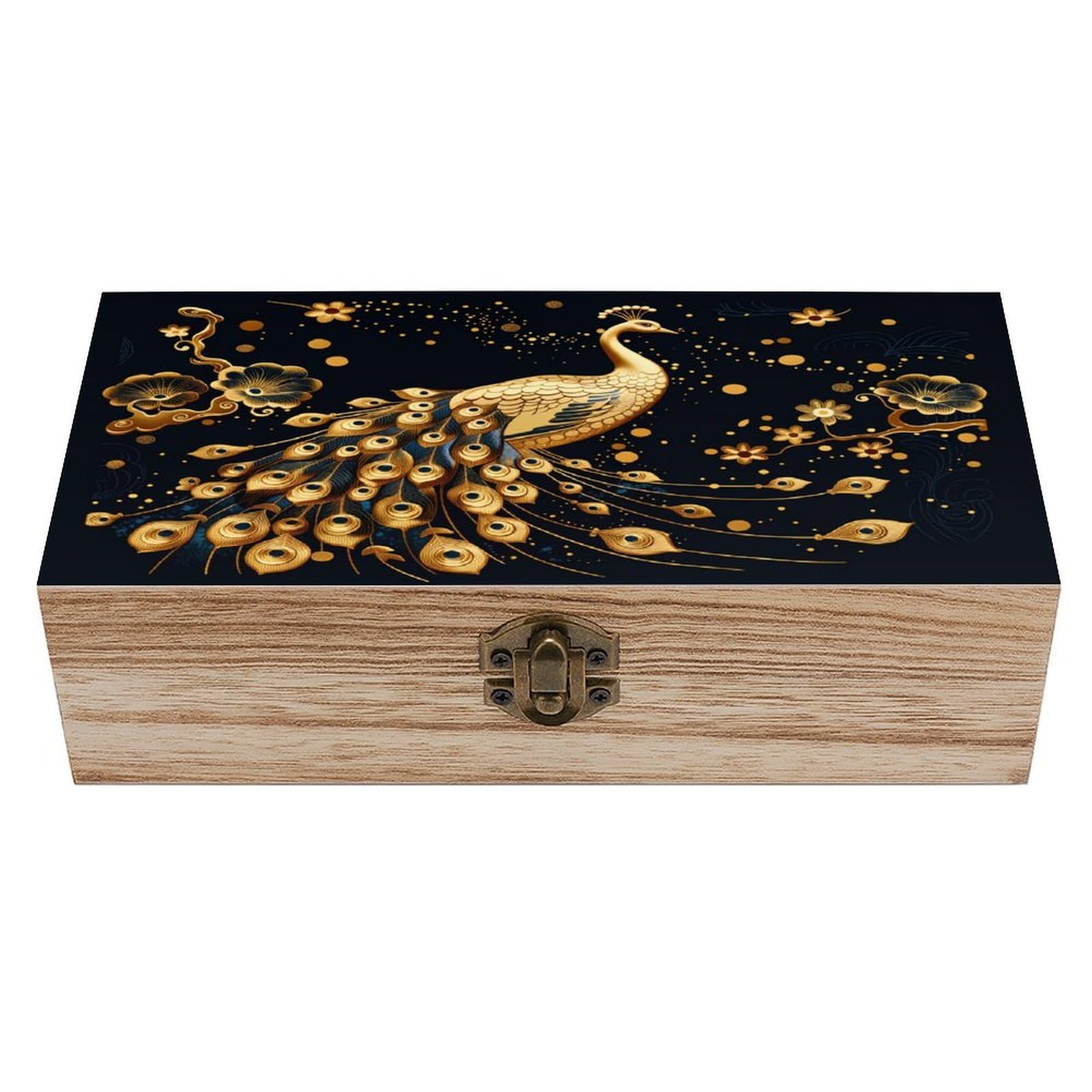 asbwuo Gold Peacock Vintage Wooden Keepsake Box