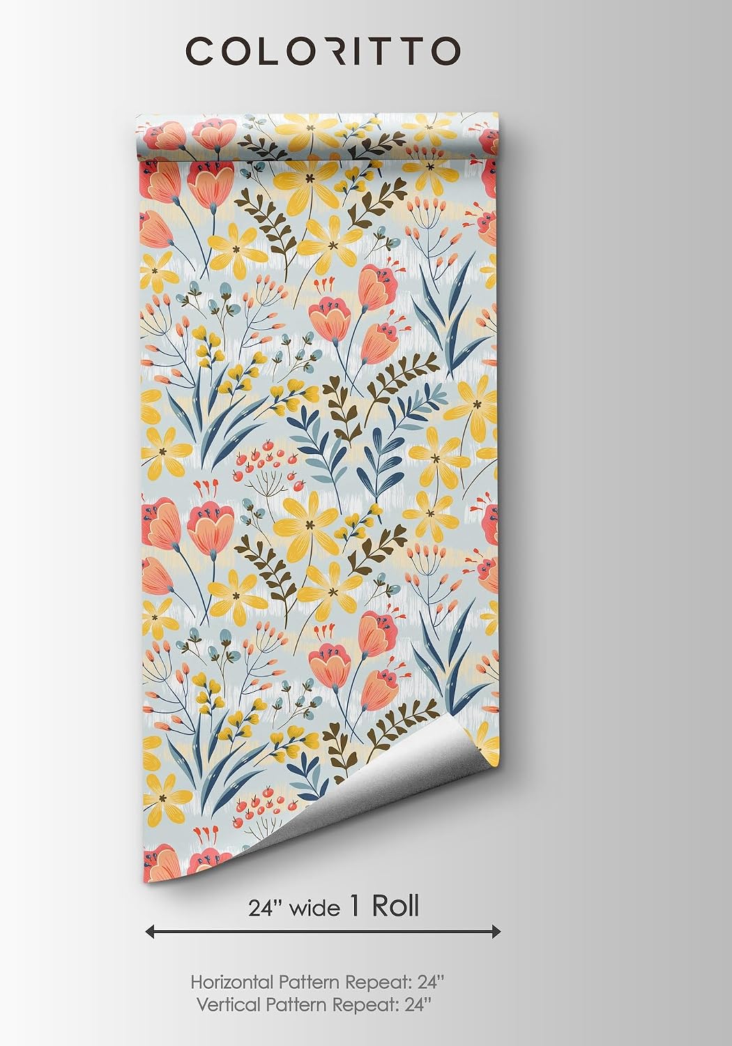Bright Colorful Flowers Peel and Stick Wallpaper | Removable Botanical Garden Mural | Floral Peel and Stick Wallpaper (1 roll 24" W x 48" H)