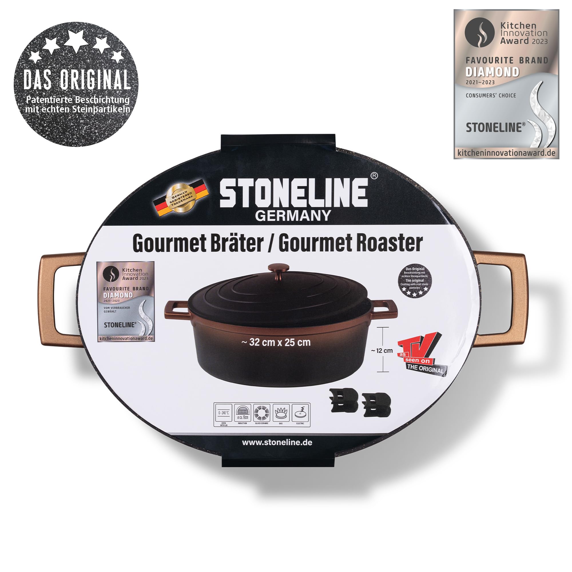 STONELINE Cocotte Bräter Induktion mit Deckel 32 cm, 6,6 L, Topf Antihaft Beschichtung mit echten Steinpartikeln… – Ansicht 8