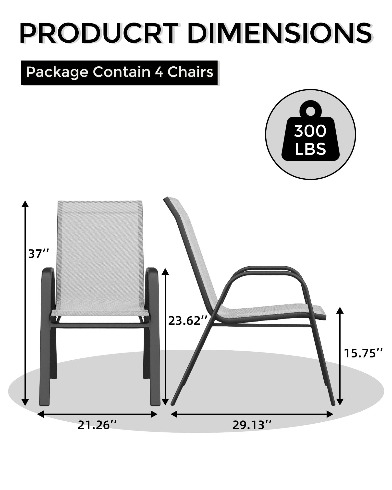 Komfortable Stapelbare Gartenstühle 4er Set – Hohe Rückenlehne, Wetterfest, Metallrahmen, Atmungsaktives Textilene – Outdoor Essstühle Für Terrasse, Balkon, Pool & Garten – Grau