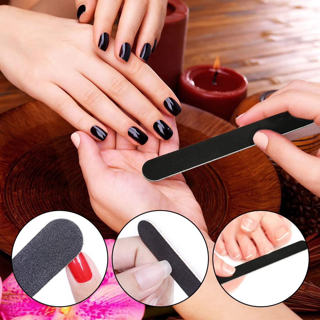 Ncheli 20 Pezzi Lime per Unghie Professionali Nere, Lima Doppia Faccia 100/180 Grana, Limette Sottili per Manicure Pedicure Gel Acrilico, 17.8cm