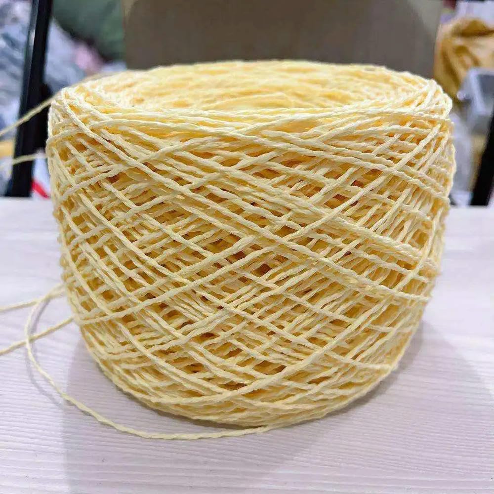 VIXDA 460g Medium Chunky Paper Raffia Yarn for Hand Crochet Knitting Summer Hats Dolls Crafts DIY Hook Bags Grass Thread Fluffy Yellow