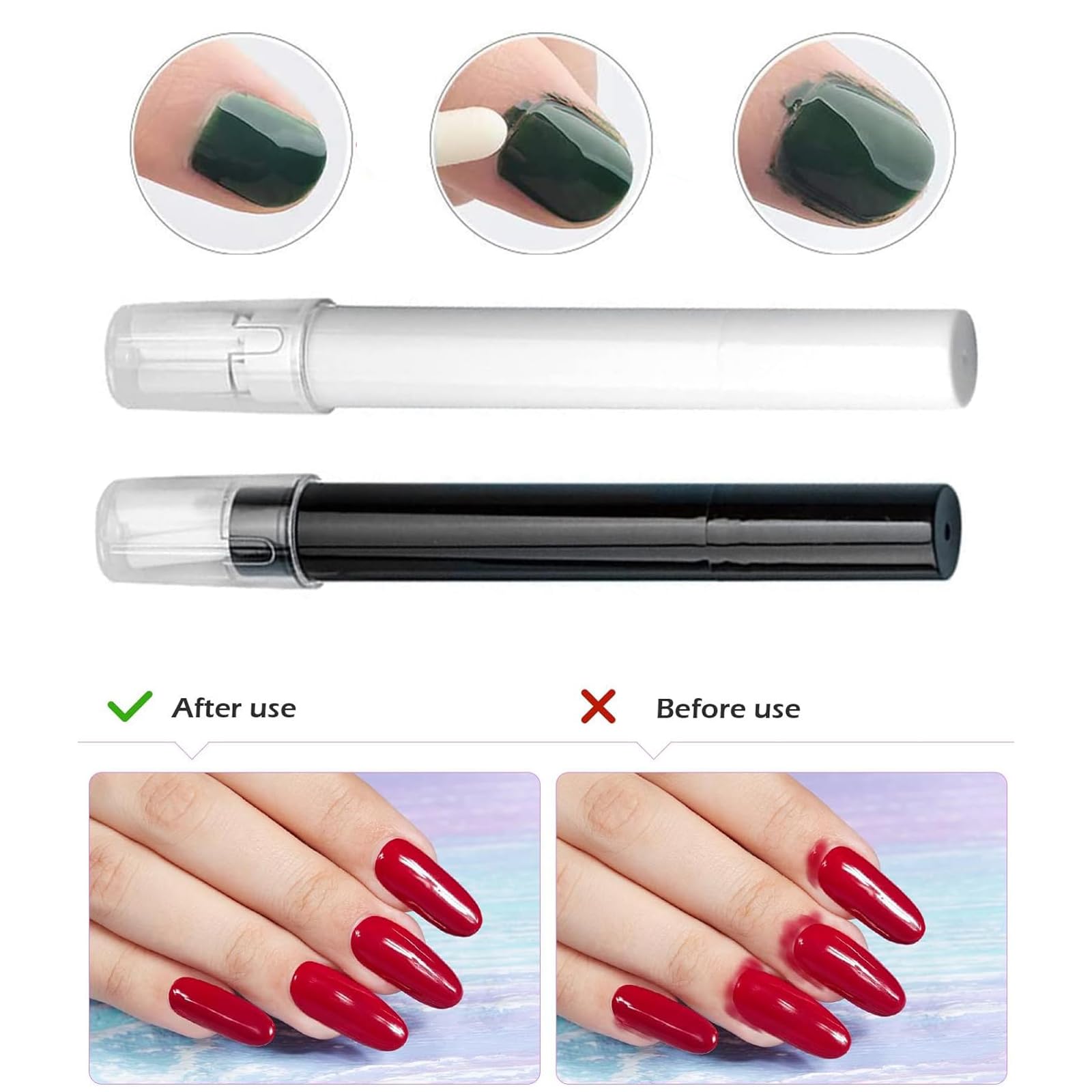 Nail Remover Correzione Pen (2 Pezzi), 6 punte sostituibili per la sostituzione delle unghie, Nail Polish correttore matita,Penna Pulitore Rimozione Smalto per Unghie