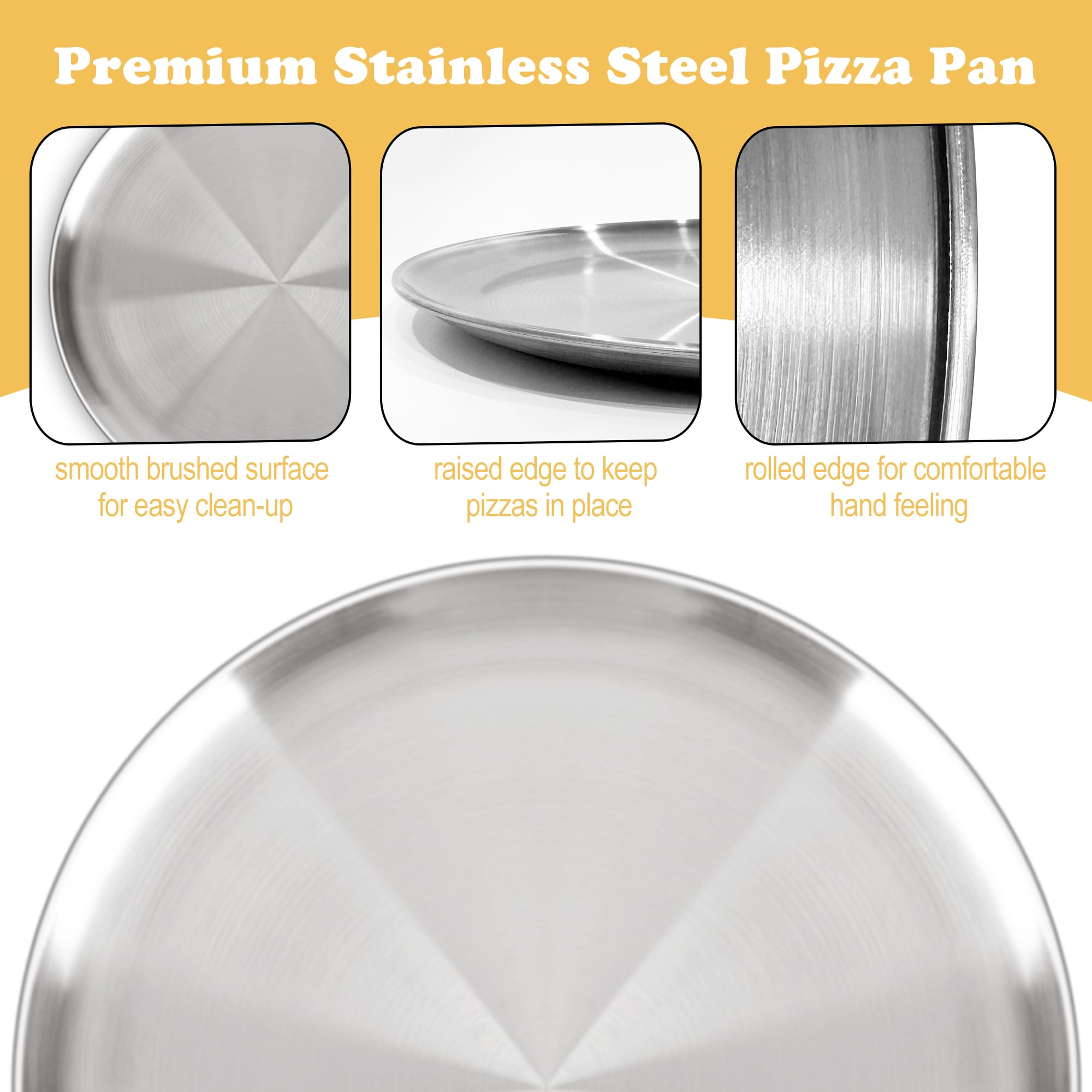 AWTBDP 13½ Inch Pizza Pan for Oven, Non-Stick Large Round Stainless Steel Pizza Pans, Durable Non-Toxic Pizza Tray for Cookie Pizza Pie Cake, Easy Clean & Dishwasher Safe