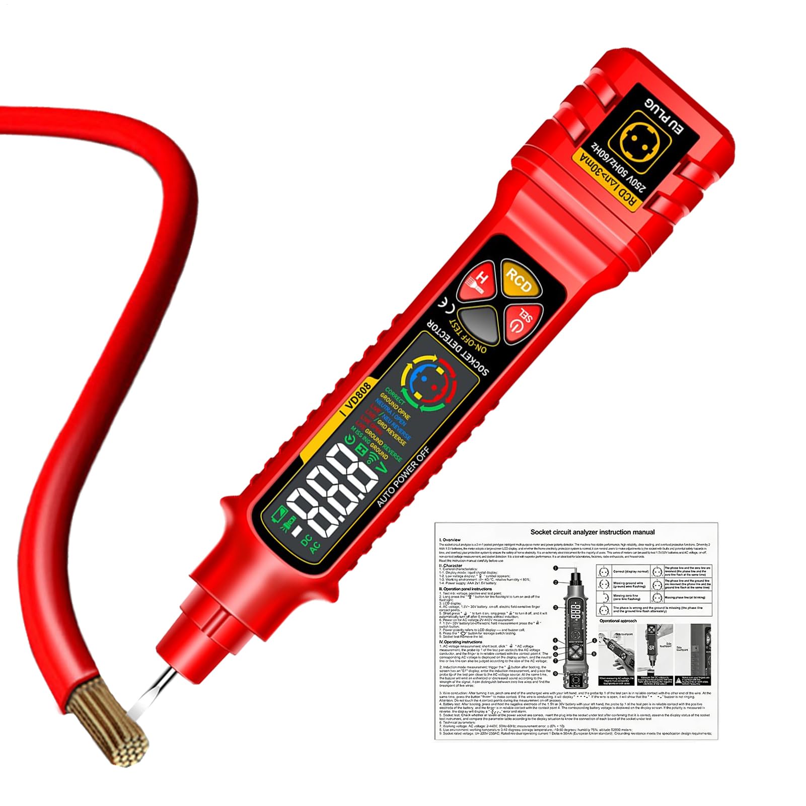 Outlet Tester,Smart Tracer Locator with LED Display & Light | 2-300V Ac Circuit Breaker Finder | for Automotive Car Rv Camper Trailer Home Electric Power