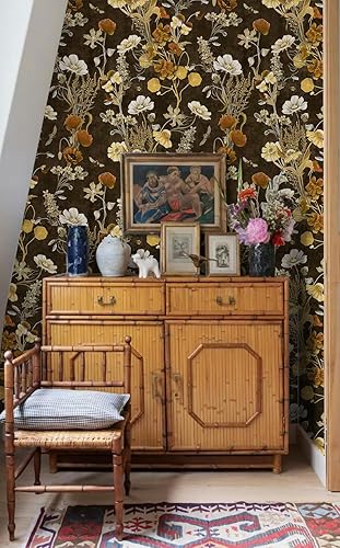 Miniatura 8 de Idomural Papel tapiz floral oscuro para despegar y pegar, papel de pared autoadhesivo extraíble, papel de contacto apto para inquilinos para