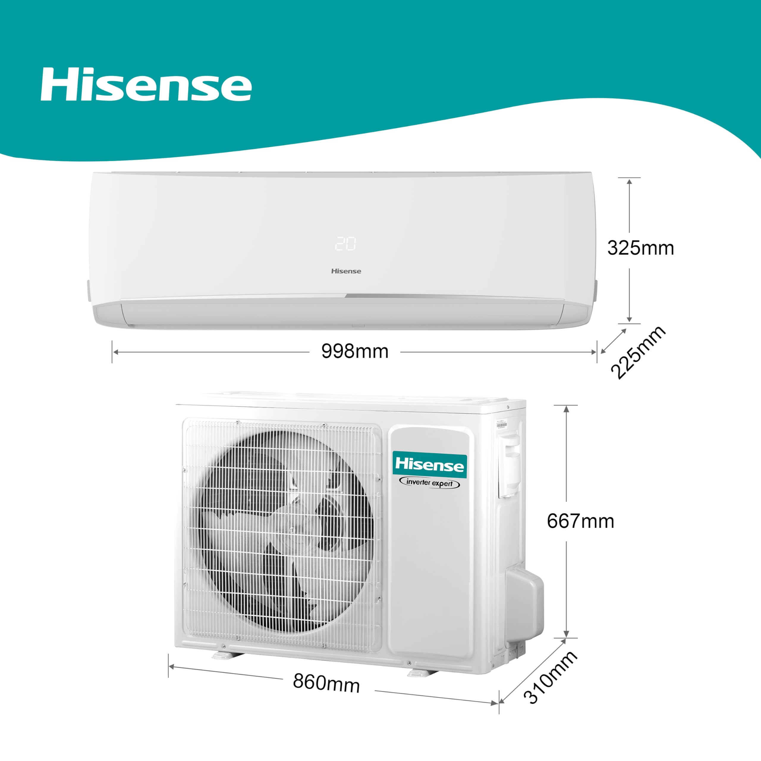 Hisense,Climatizzatore fisso Halo CBBT242AW, Monosplit 20000 BTU,Raffrescamento e Riscaldamento(6.5Kw/7.1Kw),Timer 24h, Telecomando[Classe energetica A++/A+], Solo Unità Esterna, No Unità Interna