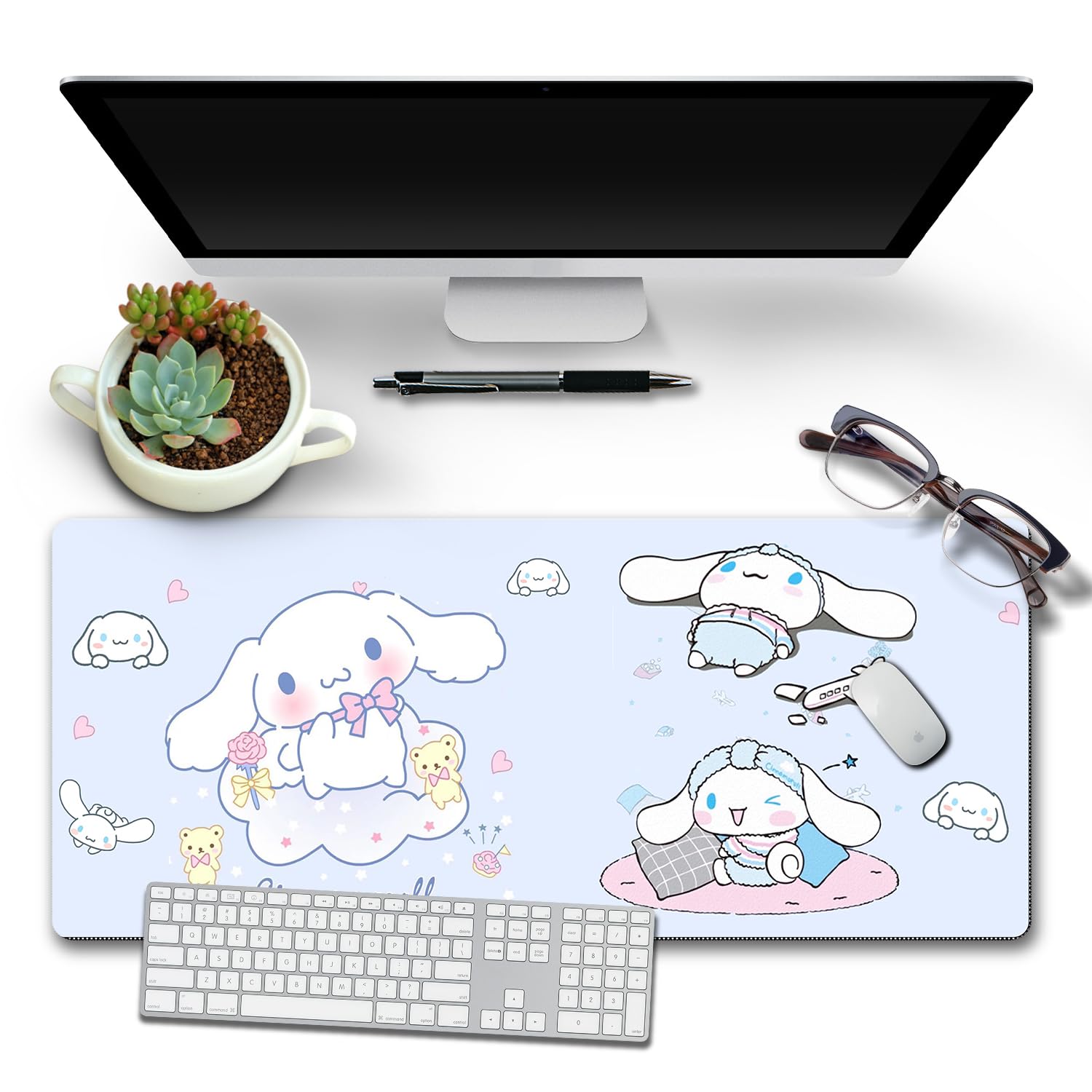 Cute Anime Kitty Mouse Pad Large Gaming Mouse Pad Extended XXL Keyboard Desk Accessories Mat for Desk Office Computer Laptop (Cinnam, 31.5 x 11.8 inches)