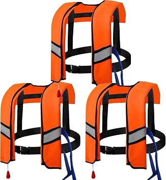 Inflatable Life Jacket 3 Pack, 150N Auto Inflation Swim Vest with Reflective Strips, Safety Buckle, for Men and Women, 330 lb Buoyancy