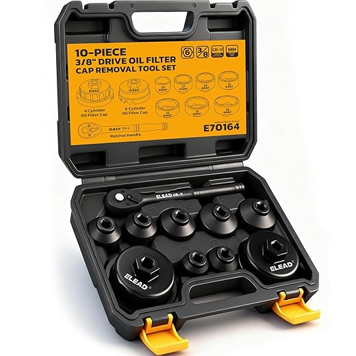 ELEAD 10-Piece Oil Filter Socket Wrench Set, 3/8" Drive Metric Cap Oil Filter Removal Tool, Low Profile Filters Socket Set with Ratchet Wrench Handle, Oil-change Kit Compatible with Toyota BMW Honda