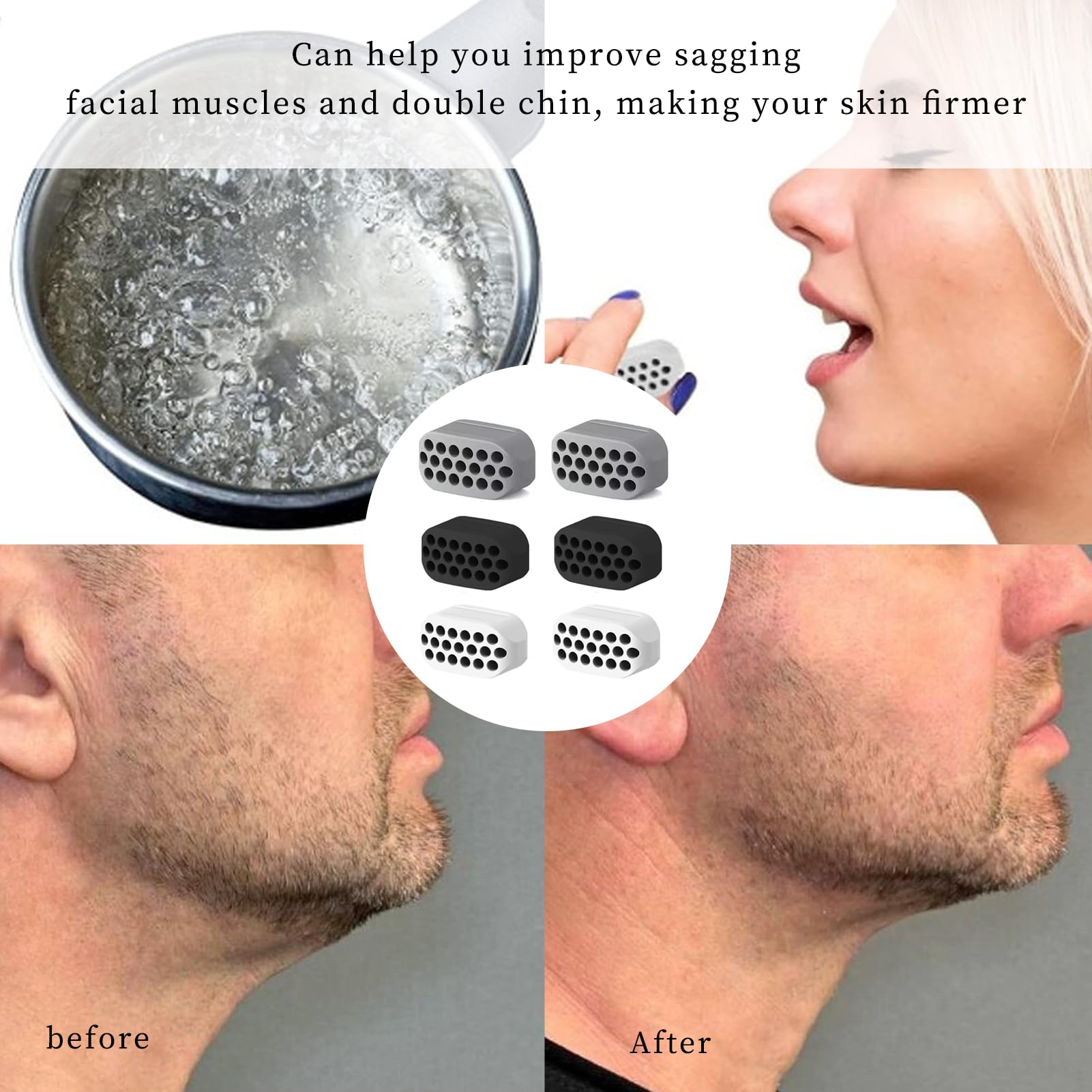 6 Pièces Machoire Musculation, Muscler Machoire Balles,Silicone Gomme Machoire Musculation,Jaw Trainer Hommes Femmes,Jawline Exercice Machoire pour Double Menton Beauté du Visage,Solid Gum.