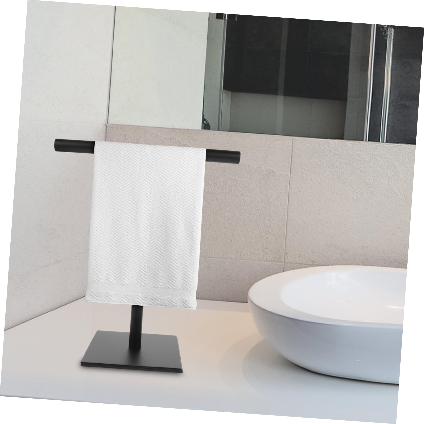 TOYANDONA Toallero de Mano de Acero Inoxidable Negro, Soporte Vertical Compacto para Toallas, Base Estable Antideslizante, Organizador para Baño y Cocina,
