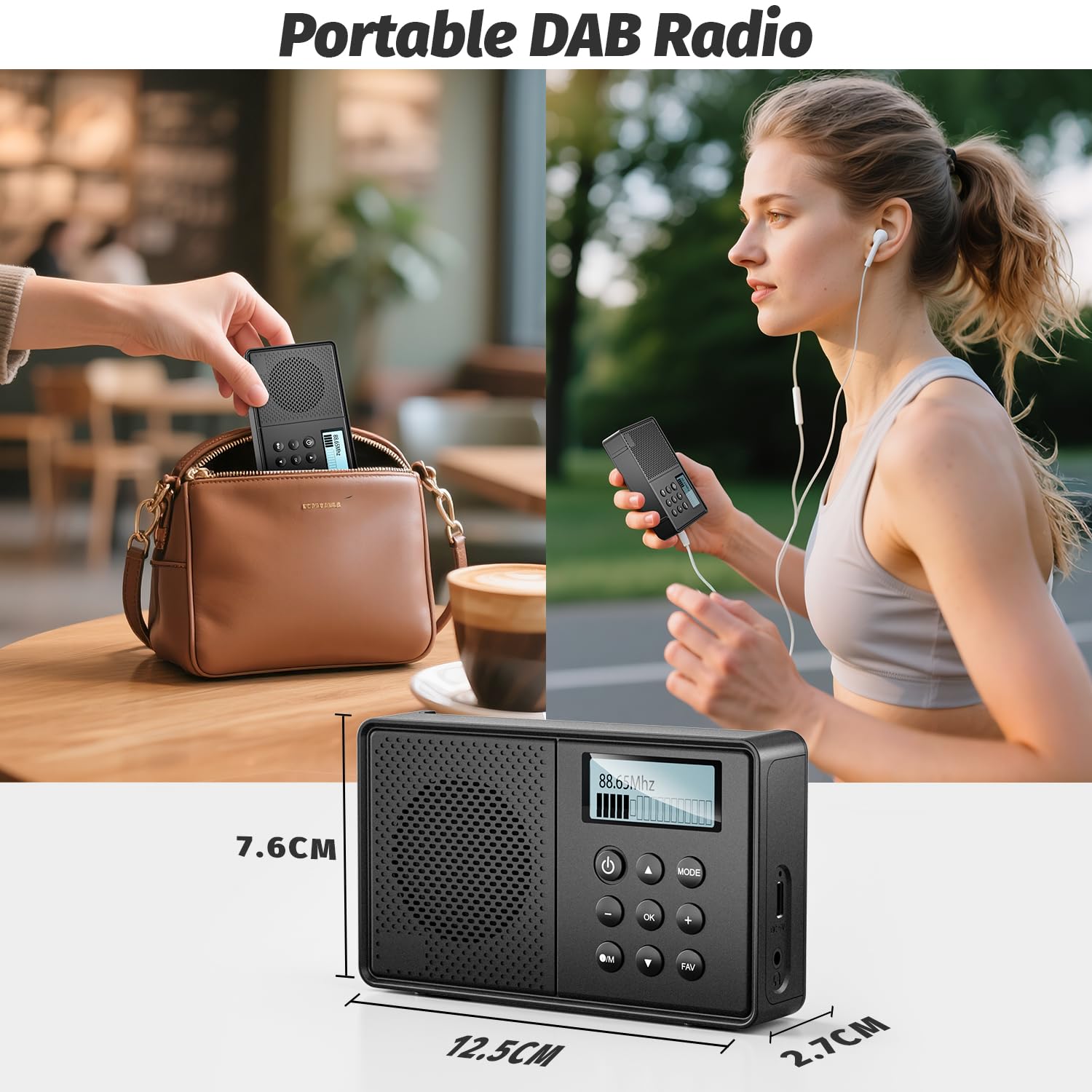 Radio Dab Radio FM avec Bluetooth 5.0, Radio Dab Plus, 40 Présélections et Prise écouteurs, Radio Portable Rechargeable(Batterie 2200mAh), Double RéVeil