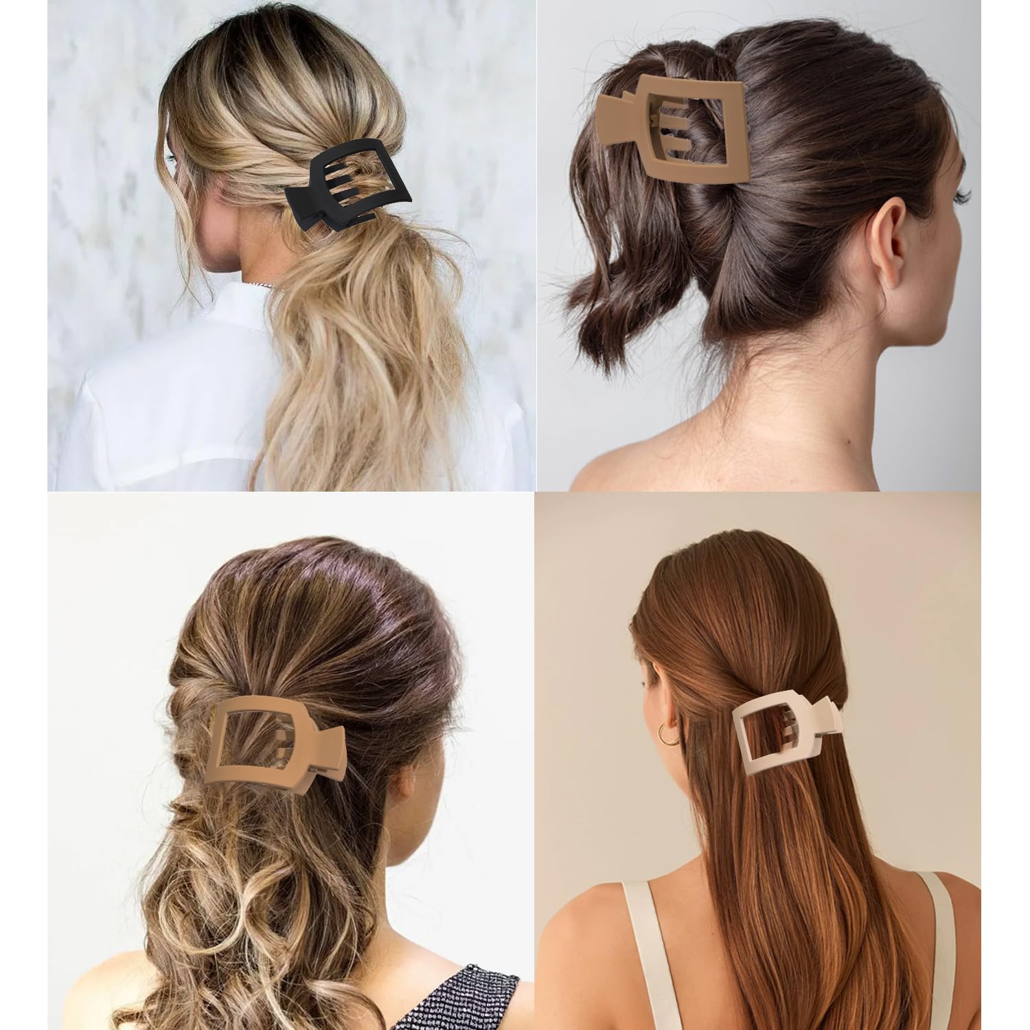 4 PCS Flat Hair Clips for Women, Ergonomic Curved Claw Clips for Thick Thin Curly Hair, Round Flat Strong Hold No Slip Grip Claw Clips for All Hair Textures - Image 5