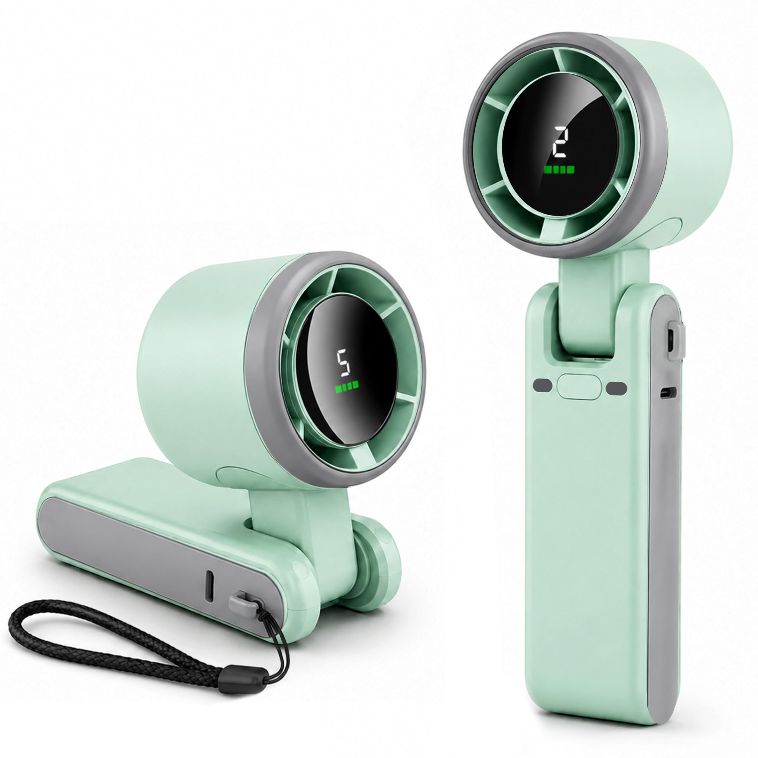 EcoNour Portable Handheld Turbo Fan - 5 Gear High Speed 4000mAh Rechargeable Mini Personal Hand Fan Blow Cold Air, Battery Operated Travel Essentials, Holiday Gifts for Women, Men - Green